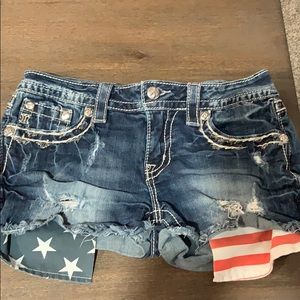 Miss Me Blue Jean Shorts with American Flag Accents